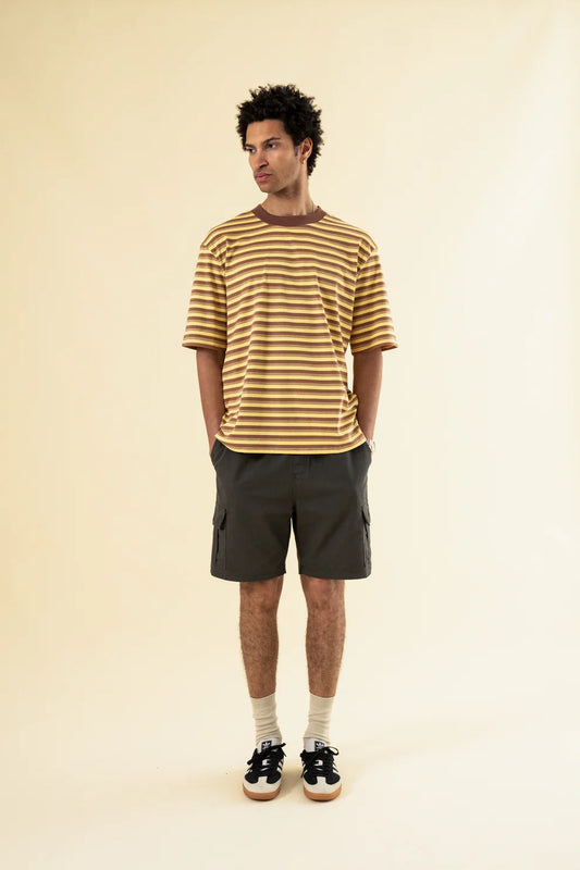 BOUND PEACHED STRIPE TEE - BROWN & YELLOW