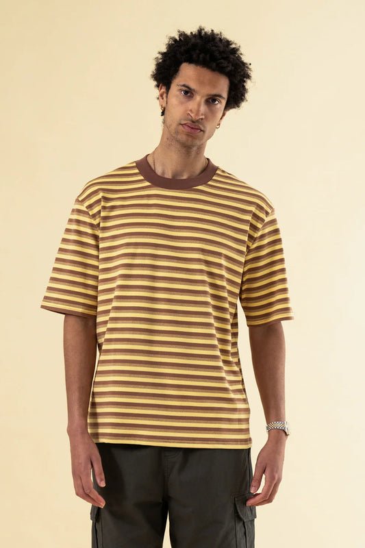 BOUND PEACHED STRIPE TEE - BROWN & YELLOW