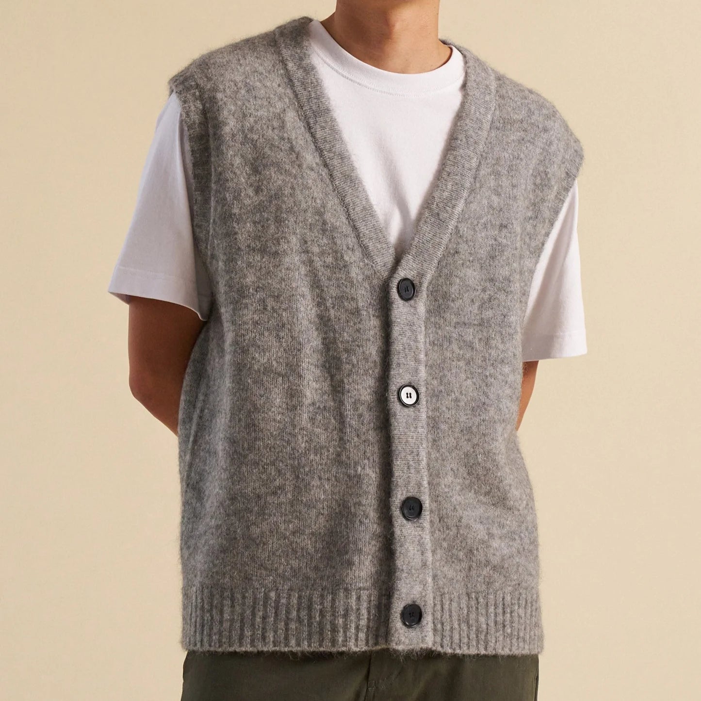 HUDSON MOHAIR CARDIGAN VEST - GREY – bound