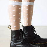 Short Heart Mesh Socks White