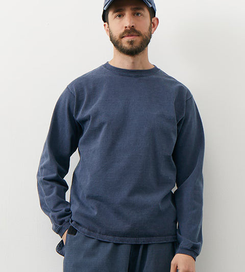 Heavy Jersey Long Sleeve Crew T-Shirt Navy