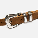 Western Suede Silver Belt Tobacco