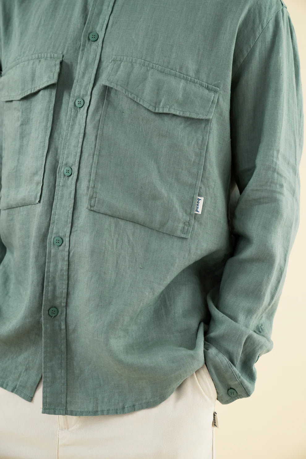 BOUND PREMIUM LINEN LS SHIRT - AQUA