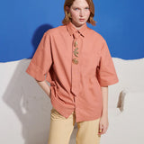 Ochre Boxy Shirt with Tie Pins