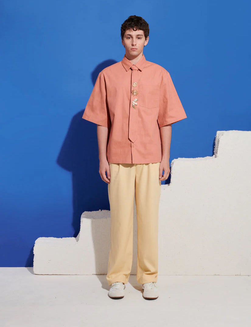 Ochre Boxy Shirt with Tie Pins