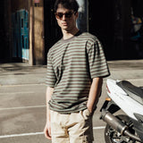 BOUND PEACHED STRIPE TEE - CHARCOAL & SAGE