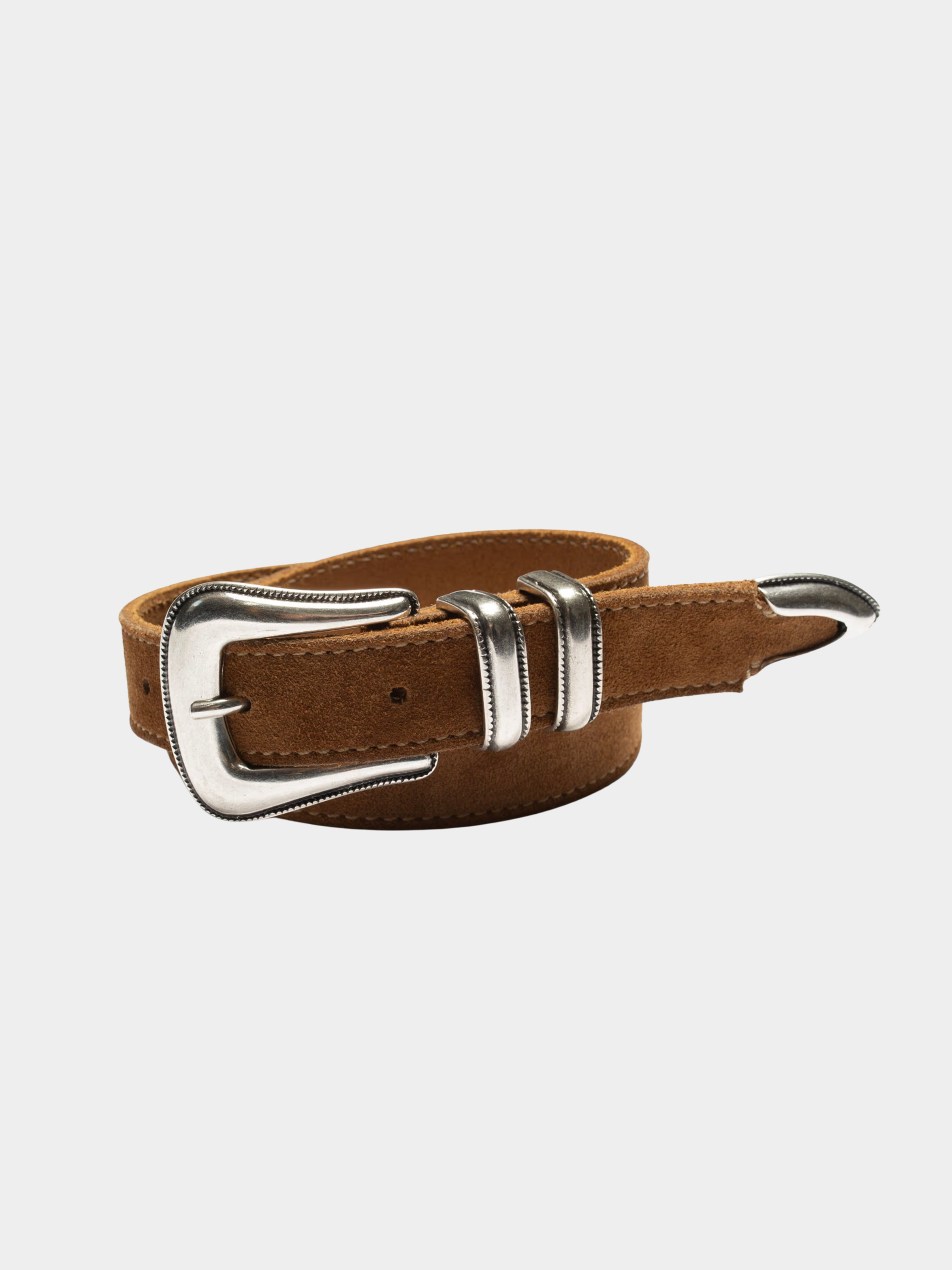 Western Suede Silver Belt Tobacco
