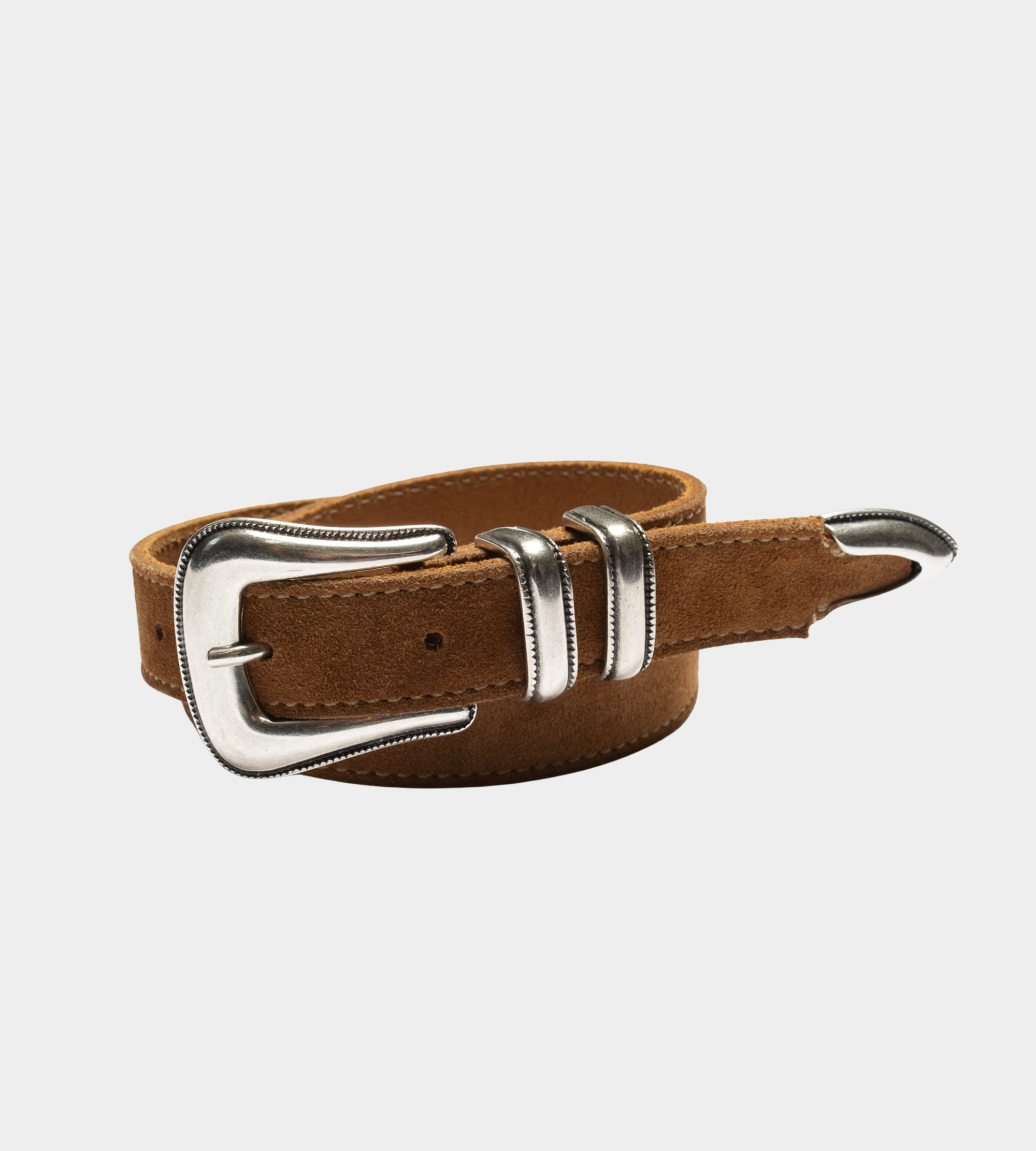 Western Suede Silver Belt Tobacco