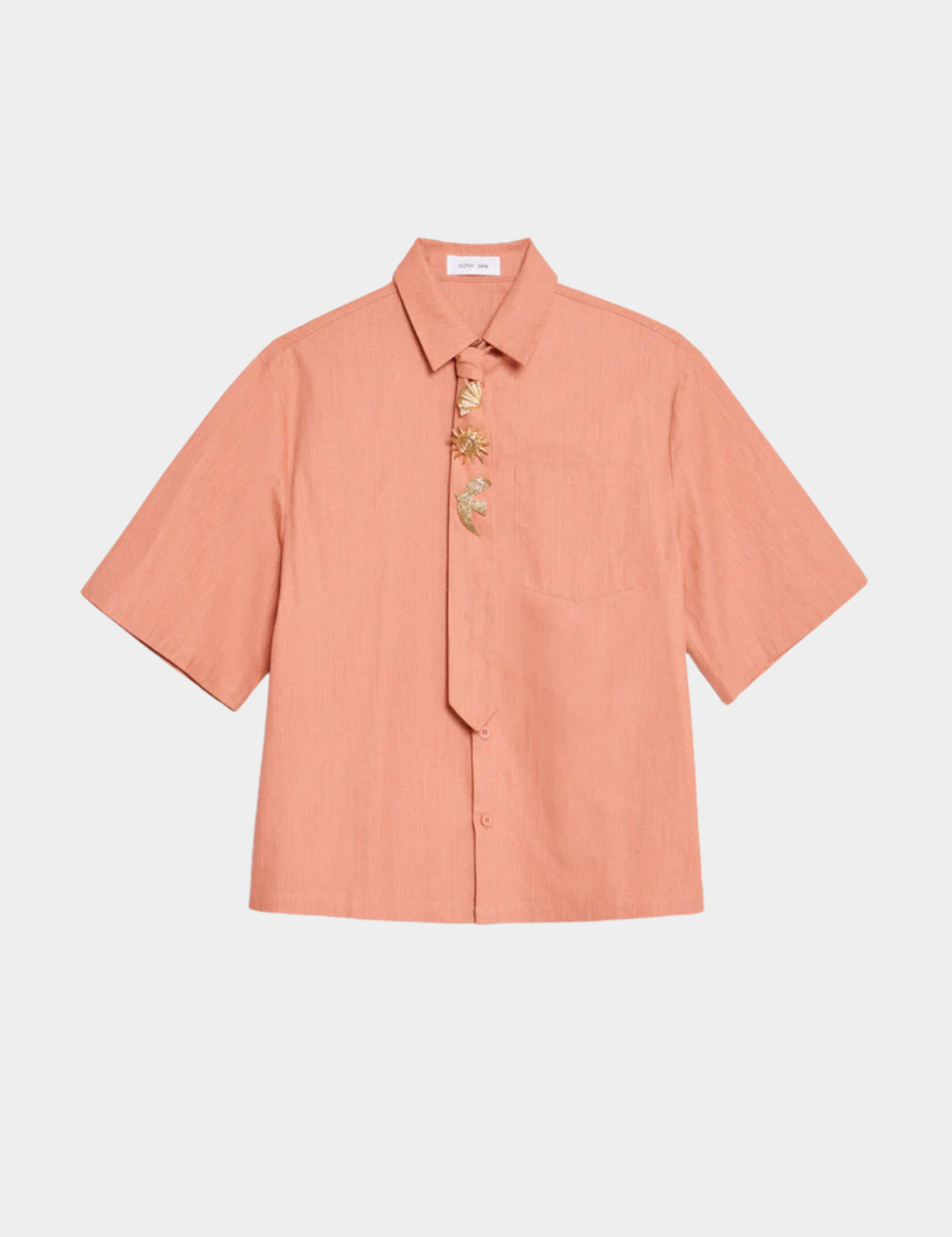 Ochre Boxy Shirt with Tie Pins