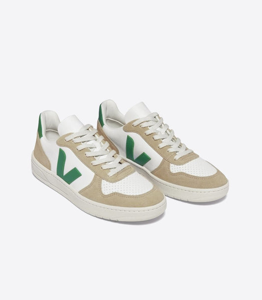 VEJA V-10 CHROMEFREE LEATHER WHITE EMERAUDE SAHARA