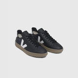 VEJA V-12 LEATHER BLACK WHITE DUNE